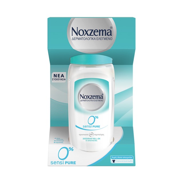NOXZEMA Roll On G Sensipure 0% Άλατα Αλουμινίου Γυναικείο Αποσμητικό για την Ευαίσθητη Επιδερμίδα 48ωρης Προστασίας 50ml