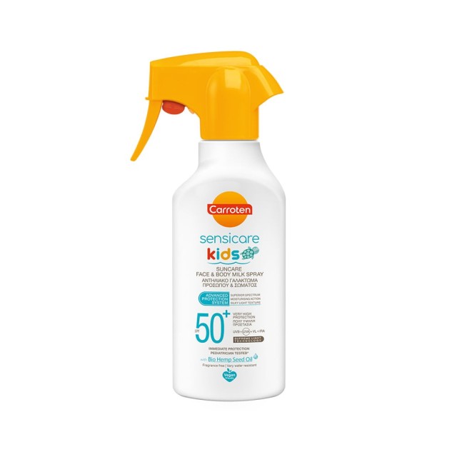 CARROTEN Spray Kids Sensicare Suncare Face & Body Milk SPF50 Παιδικό Αντηλιακό Γαλάκτωμα για Ευαίσθητο Δέρμα σε Μορφή Spray για Εύκολη Εφαρμογή 300ml
