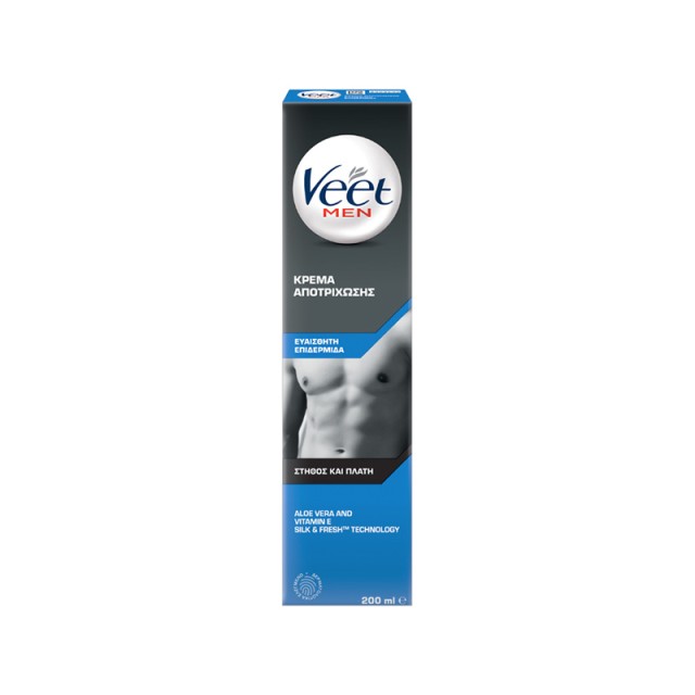 VEET for Men Hair Removal Cream Ανδρική Κρέμα Αποτρίχωσης για Στήθος & Πλάτη για Ευαίσθητη Επιδερμίδα 200ml