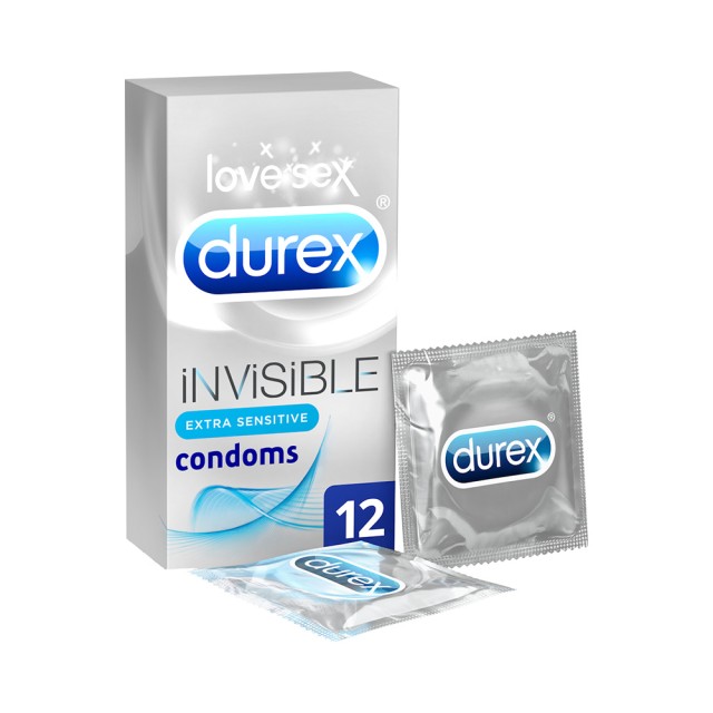 DUREX Invisible Εξτρα Λεπτά & Έξτρα Ευαίσθητα Προφυλακτικά 12 τεμάχια
