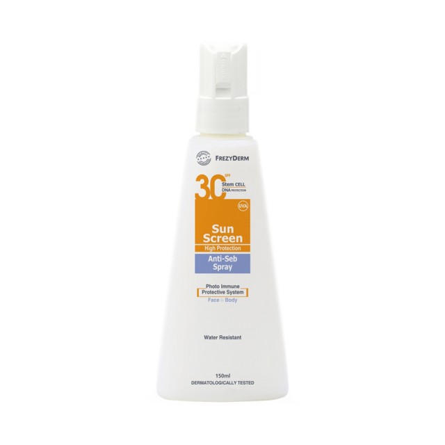 FREZYDERM Sunscreen Spray Anti-Seb Spf 30 Αδιάβροχη Αντηλιακή Λοσιόν Προσώπου και Σώματος 150ml