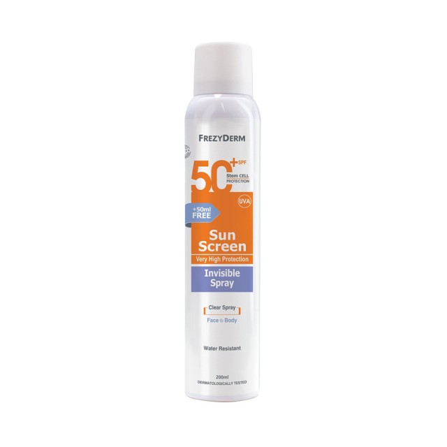 FREZYDERM Sunscreen Invisible Sprspf50+ Διάφανο Αντηλιακό Προσώπου & Σώματος 200ml