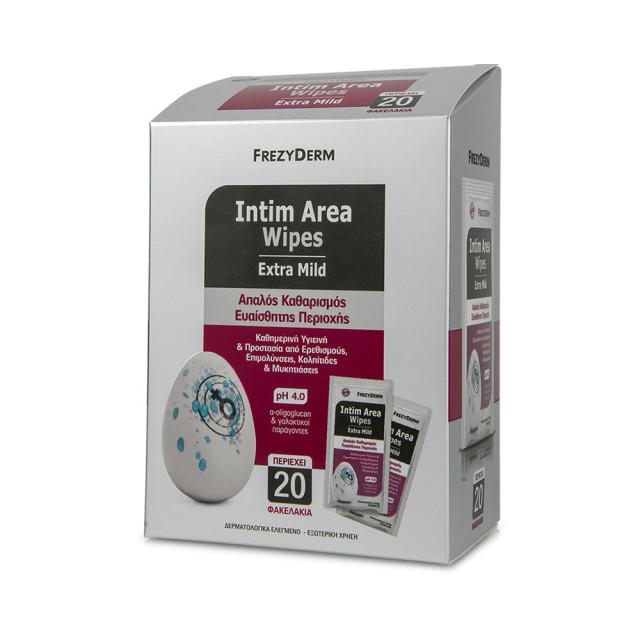 FREZYDERM Intim Area Wipes Ph4.0 Μαντηλάκια Καθαρισμού Για Την Ευαίσθητη Περιοχή 20 Τεμάχια