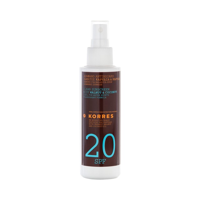 KORRES Transparent Body Sunscreen Διάφανο Αντιηλιακό Σώματος Καρυδιά & Καρύδα SPF20 150ml