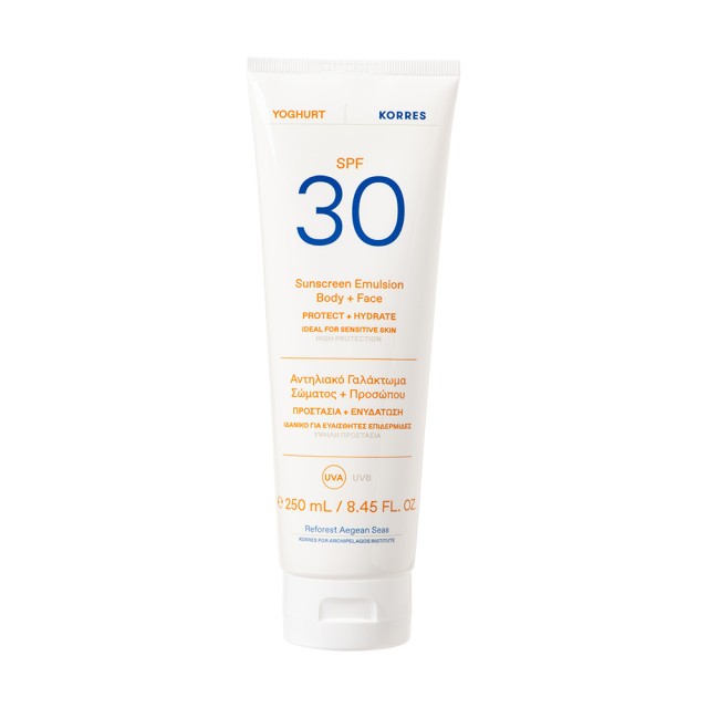KORRES YOGHURT Sunscreen Αντηλιακό Γαλάκτωμα SPF30 Σώματος - Προσώπου 250ml