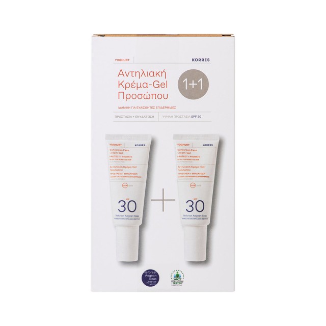 KORRES YOGHURT Sunscreen Γιαο?ρτι Αντηλιακή Κρέμα-Gel SPF30 Προσώπου 1+1