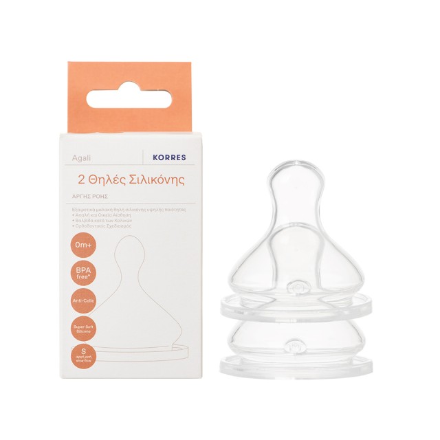 KORRES Baby Θηλές Σιλικόνης Αργής Ροής για Μπιμπερό με Πλατύ Λαιμό για Βρέφη από την Γέννηση 2 Τεμάχια