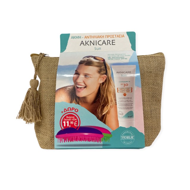 SYNCHROLINE Aknicare sun Promo Αντιηλιακή Κρέμα Προσώπου SPF30 για Ήπια έως Μέτρια Ακμή 50ml & Δώρο Βούρτσα Dessata