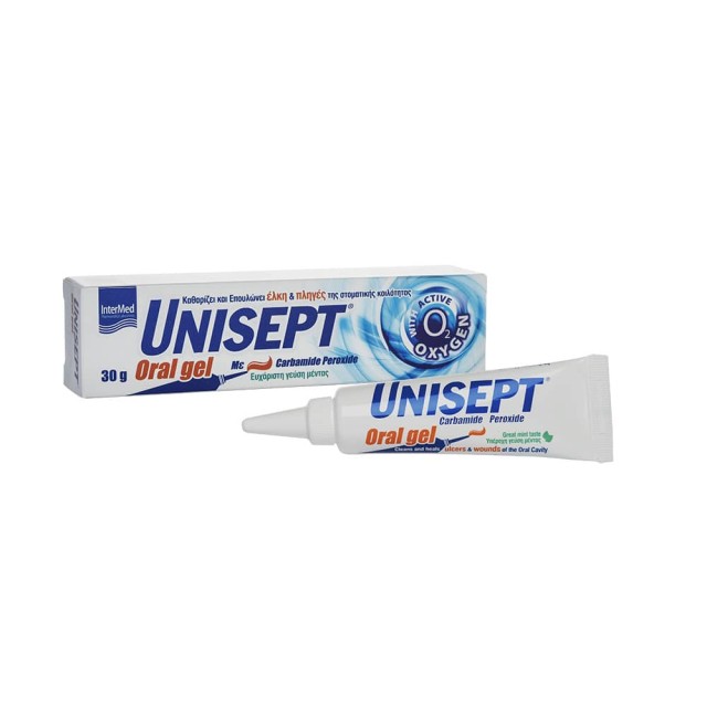 INTERMED Unisept Oral Gel στοματική γέλη που Καθαρίζει & Επουλώνει Έλκη & Πληγές της Στοματικής Κοιλότητας 30g