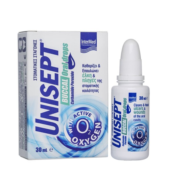 INTERMED Unisept Buccal Drops Στοματικές σταγόνες με ενεργό οξυγόνο 15ml