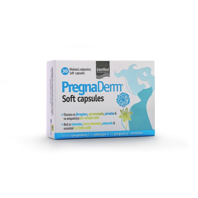 INTERMED Pregnaderm Soft Capsules Συμπλήρωμα Διατροφής για την Περίοδο της Εγκυμοσύνης & της Γαλουχίας 30 Κάψουλες