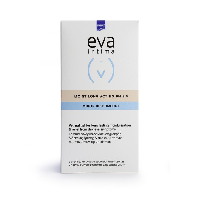 INTERMED Eva Intima Moist Long Acting Gel Minor Discomfort ph 3.0 Γέλη για την Ξηρότητα του Κόλπου 9 Προγεμισμένοι Εφαρμοστές