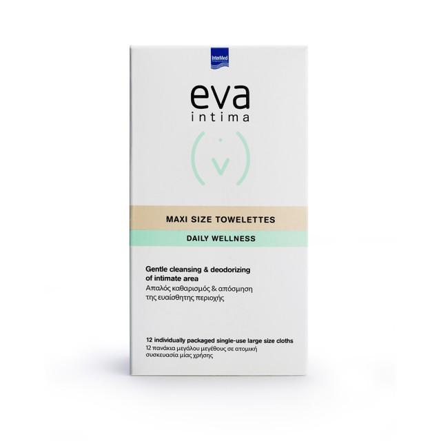 INTERMED Eva Intima Maxi Size Towelettes Daily Wellness Μαντηλάκια Καθαρισμού Της Ευαίσθητης Περιοχής 12 Τεμάχια