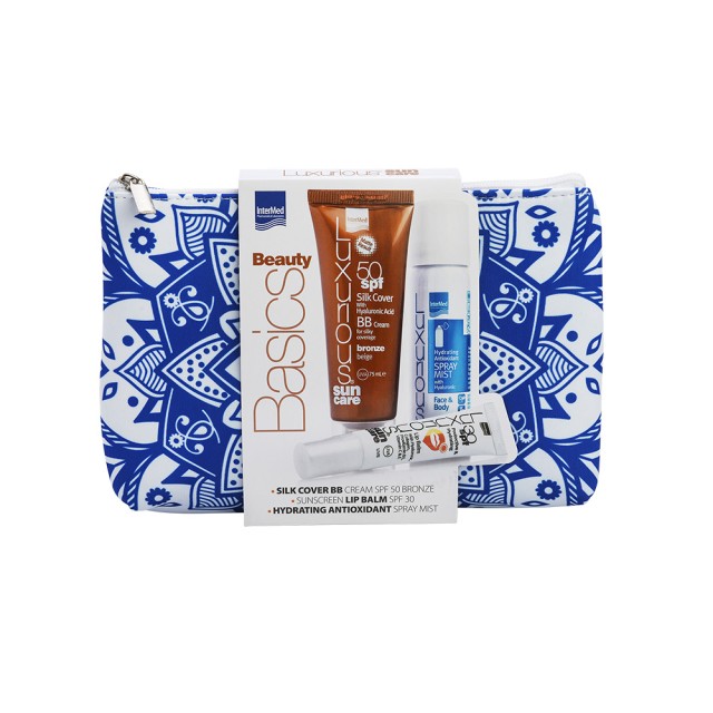 INTERMED Luxurious Sun Silk Cover Face Cream Bronze SPF50 75ml & Luxurious Suncare Hydrating Antioxidant Spray Mist 50ml & Luxurious Protective & Hydrating Lip Balm SPF30 Αντηλιακή Φροντίδα Χειλιών 15ml