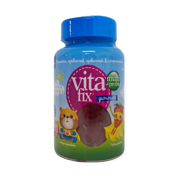 INTERMED Vitafix Multi & Probio Gummies Ζελεδάκια με 9 Βιταμίνες, Πρεβιοτικά, Προβιοτικά και Ιχνοστοιχεία με Γεύση Φράουλα σε Βαζάκι 60 Ζελεδάκια