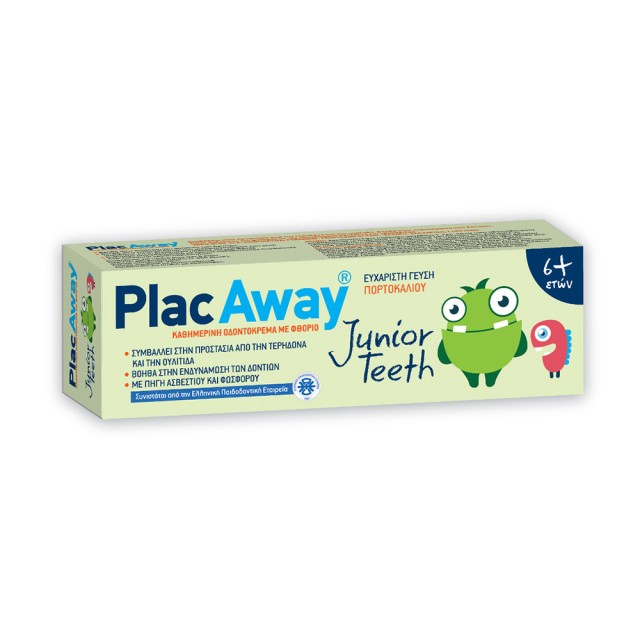 PLAC AWAY Junior Teeth Παιδική Οδοντόκρεμα από 6 Ετών με Γεύση Πορτοκάλι 50ml