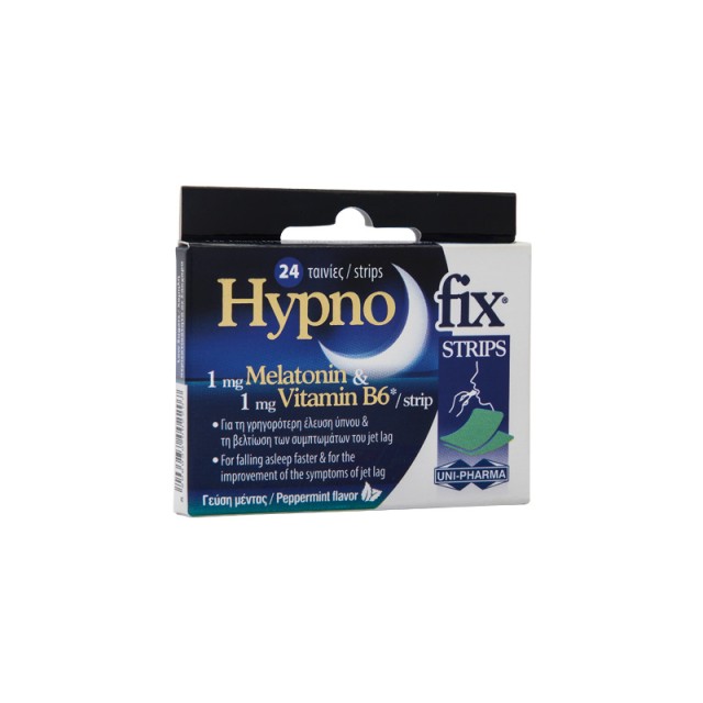 UNI-PHARMA Hypnofix Strips Συμπλήρωμα Διατροφής Για Τη Γρηγορότερη Eλευση Ύπνου & Κατά Των Συμπτωμάτων Του Jet Lag 24 ταινίες