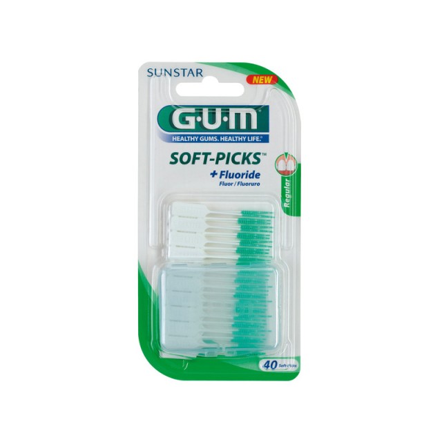 GUM Soft Picks Regular Fluoride Μεσοδόντια Βουρτσάκια Μιας Χρήσης 40 Τεμάχια + πρακτική θήκη μεταφοράς
