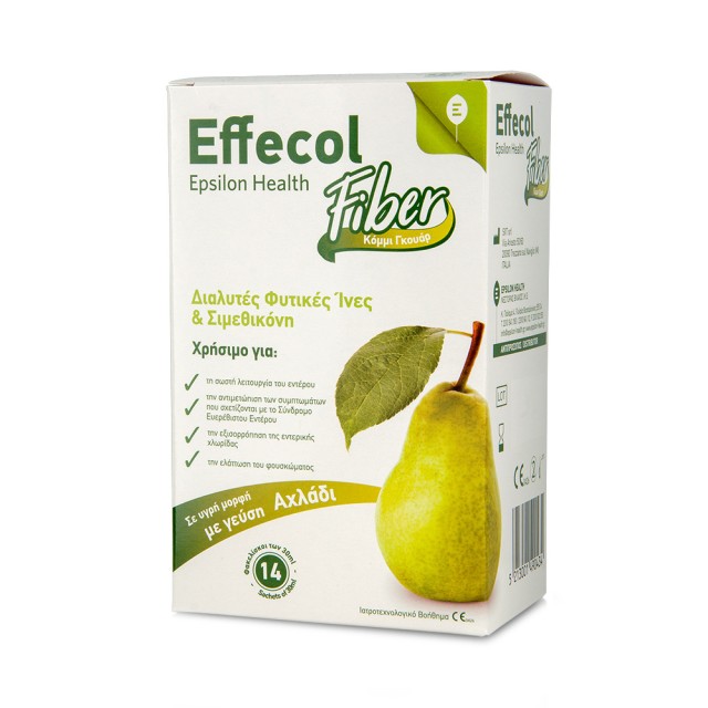 EFFECOL Fiber Epsilon Health Διαλύτες Φυτικές Ινες και Σιμεθικόνη με γεύση αχλάδι 14φακελάκια