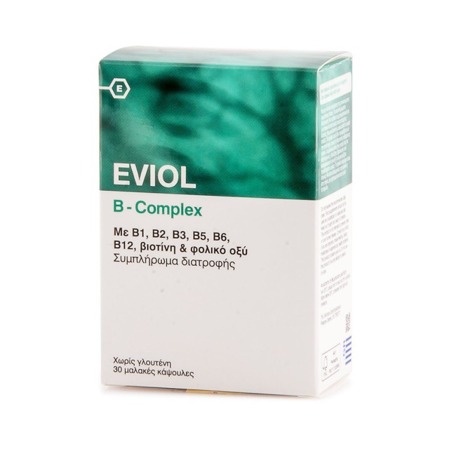 EVIOL B-Complex Συμπλήρωμα Συμπλέγματος Βιταμίνης B για τη Φυσιολογική Λειτουργία του Νευρικού Συστήματος 30 Κάψουλες
