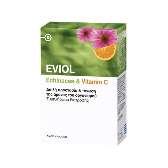 EVIOL Echinacea & Vitamin C Συμπλήρωμα Διατροφής Που Συμβάλλει Στην Ενίσχυση Της Άμυνας Του Οργανισμού Και Στη Φυσιολογική Λειτουργία Του Ανοσοποιητικού Συστήματος 60 Κάψουλες