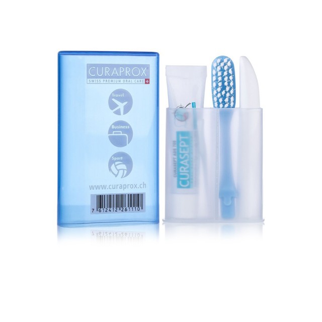 CURAPROX TS 261 - Travel Σετ για Ταξίδια με Οδοντόβουρτσα CUREN® Super Soft πολύ Μαλακή, 1 τεμάχιο, Οδοντόκρεμα CURASEPT ADS® 705, 5 ml & Oδοντογλυφίδα TP 945 για την Πρόληψη από τη Δημιουργία Πέτρας, 1 τεμάχιο