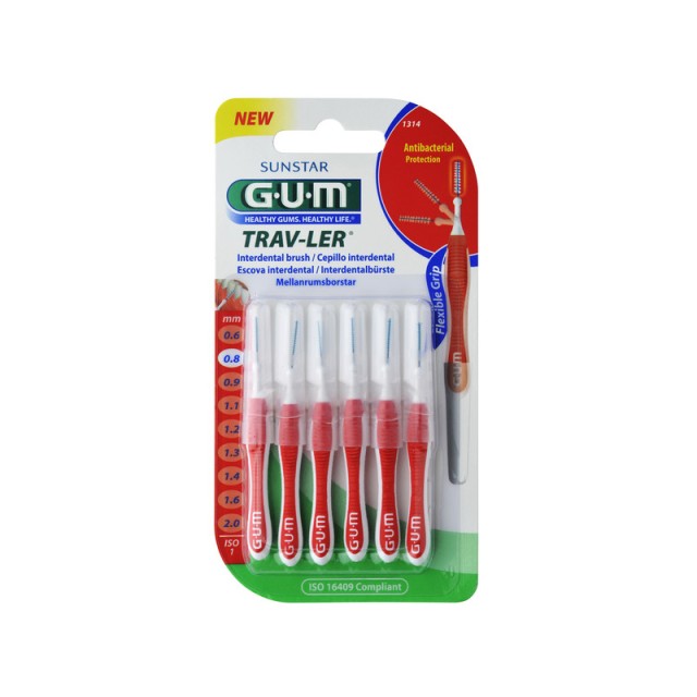 GUM Trav-Ler Micro Fine Cylindrical 0.8mm Μεσοδόντια Βουρτσάκια 6τμχ