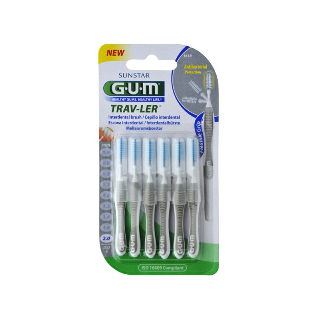GUM Trav-Ler Super Fine Cylindrical 2.0mm Μεσοδόντια Βουρτσάκια 6τμχ