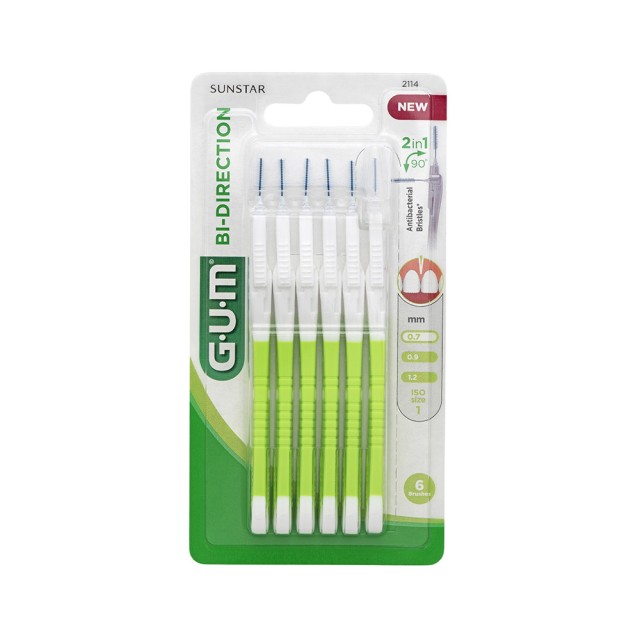 GUM Bi-direction 2 in 1 Ultra-Micro Fine 0.7mm Μεσοδόντια Βουρτσάκια 6τμχ