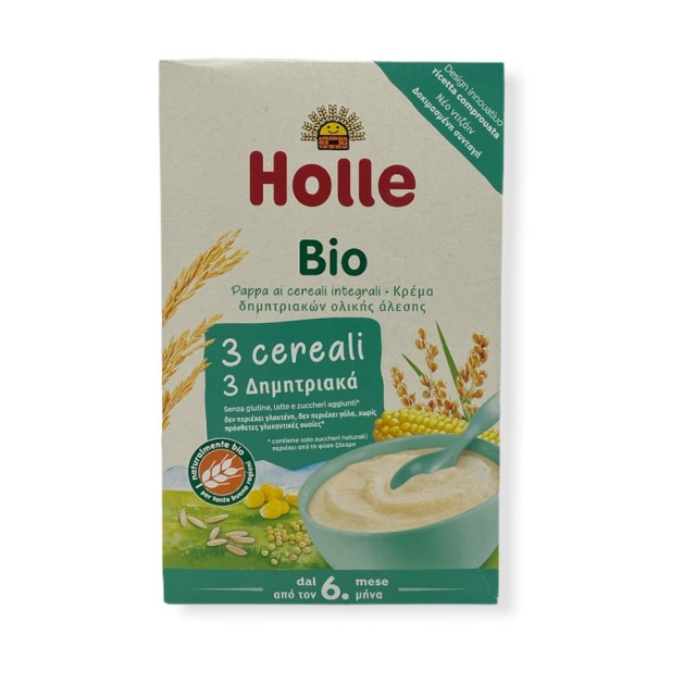 HOLLE Baby cream Βρεφική Κρέμα με 3 Δημητριακά Ρύζι, Καλαμπόκι & Κεχρί από τον 6ο μήνα 250gr