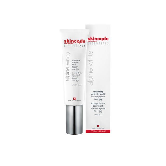 SKINCODE Essentials Alpine White Brightening Protective Shield SPF50 Αντηλιακό Προσώπου Για Πανάδες 30ml