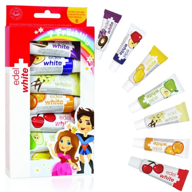 EDEL + WHITE For kids Παιδική Οδοντόκρεμα με 7 Γεύσεις Φρούτων 7x9,4ml