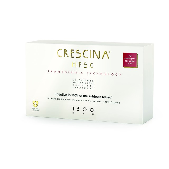 CRESCINA Transdermic HFSC 100% Complete Treatment 1300 Αγωγή Ανάπτυξης Μαλλιών για Άνδρες (10+10 vials)