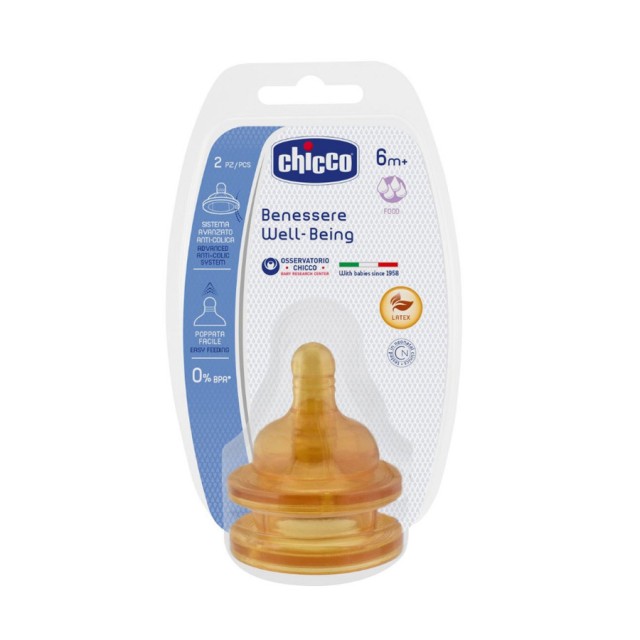 CHICCO Θηλές από Καουτσούκ Ροής Φαγητού για 6+ μηνών 2τμχ