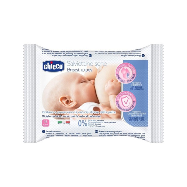 CHICCO Μαντηλάκια Καθαρισμού Στήθους Natural Feeling 16τμχ