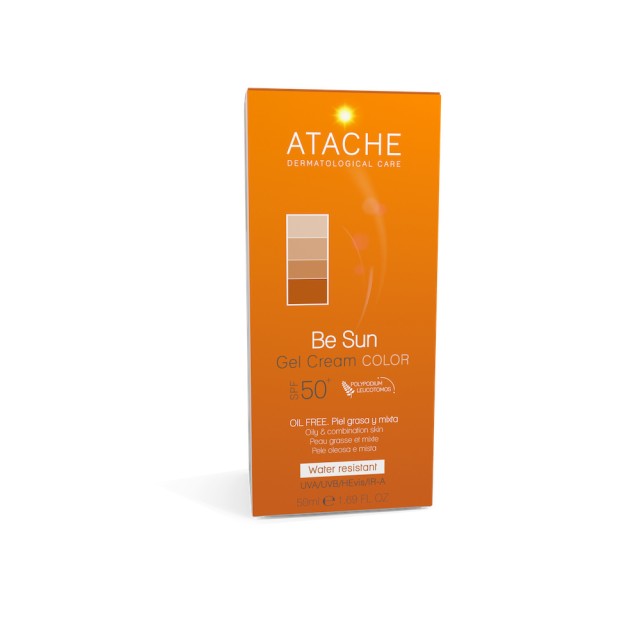 ATACHE Be Sun Gel-Cream Color SPF 50+ Αντηλιακή Κρέμα Προσώπου με Χρώμα για Μεικτή/Λιπαρή Επιδερμίδα 50ml