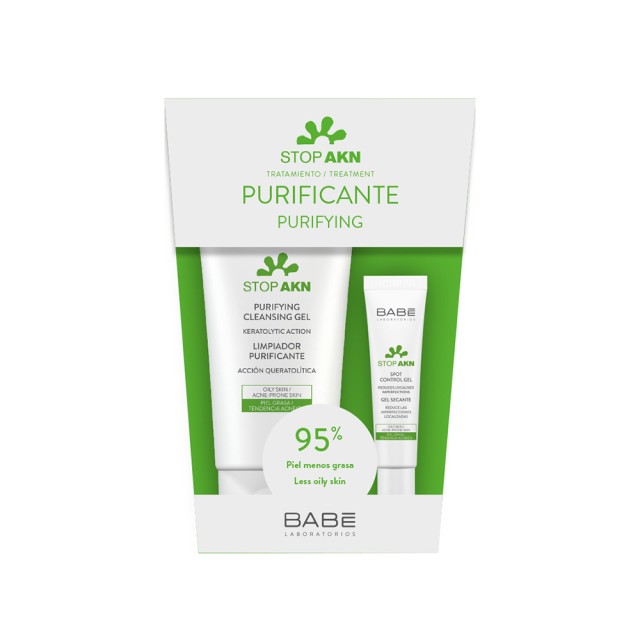 BABE Promo Pack Purifying Cleansing Gel Καθαρισμού Προσώπου 200ml & ΔΩΡΟ Stop AKN Spot Control Gel Τοπικής Δράσης για τις Ατέλειες 8ml