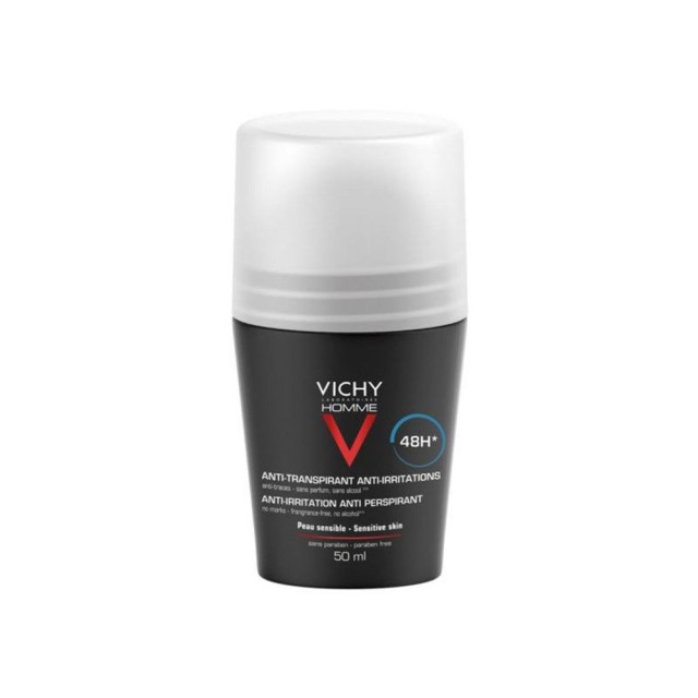 VICHY Deodorant Roll - On Homme Anti-Irritation Ανδρικό Αποσμητικό 48ωρης Προστασίας 50ml