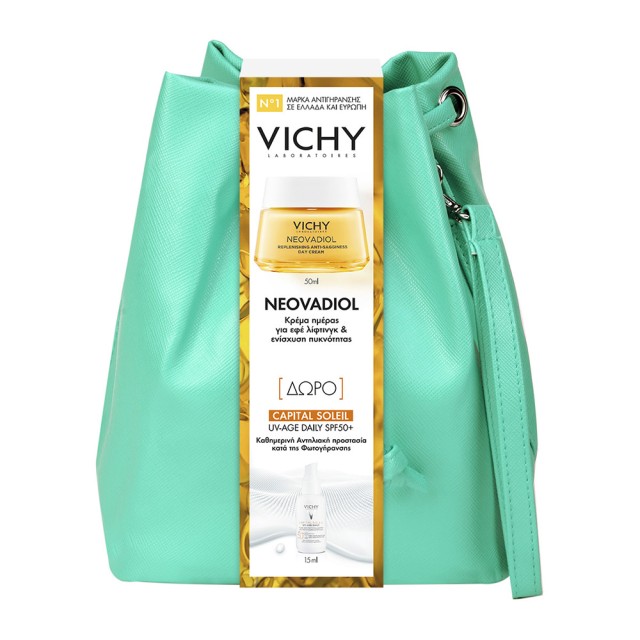 VICHY Promo Neovadiol Replenishing Antisagginess κρέμα ημέρας για την εμμηνόπαυση κατά της χαλάρωσης 50ml & ΔΩΡΟ αντηλιακό προσώπου UV Age Daily spf 50+ 15ml σε μοντέρνο τσαντάκι