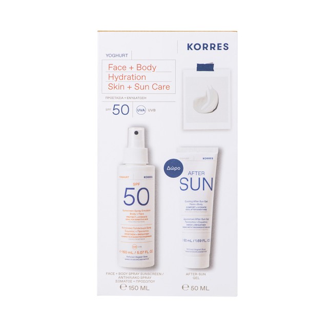 KORRES Sunscreen Spray Αντηλιακό Γαλάκτωμα Πρόσωπο & Σώματος SPF50 150ml & After Sun για Πρόσωπο & Σώμα 50ml