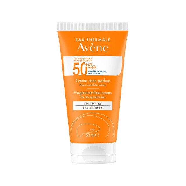 AVENE Very High Protection Fragrance Free Sunscreen SPF50 Αντηλιακή Κρέμα Προσώπου Χωρίς Άρωμα για Ξηρές - Ευαίσθητες Επιδερμίδες 50ml